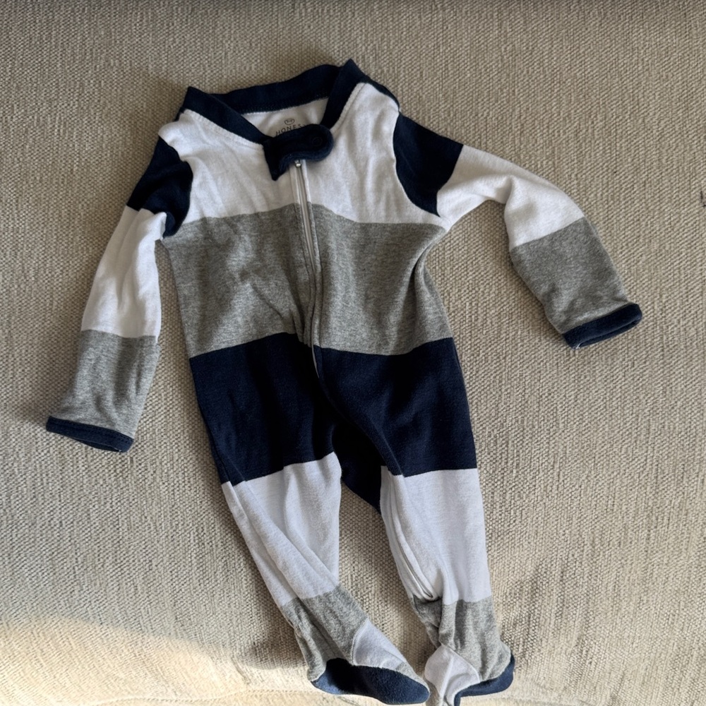 Striped Navy and Gray Kids One Piece